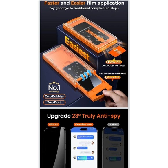 MRGLAS 3 Packs for iPhone 16 Pro Max Privacy Screen Protector 6.9'', Zero... - Picture 6 of 7